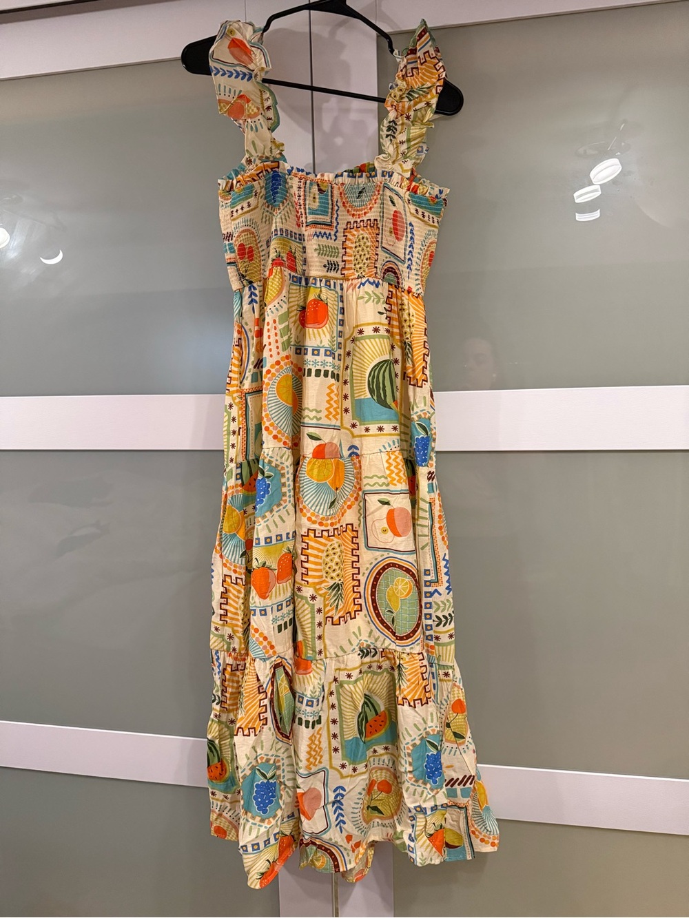 Farm Rio Vibes Printed Sleeveless Sundress in Cream, Green & Orange - Picture 2 of 5